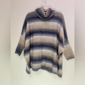 LOFT Striped Cowl Neck Sweater in Gray and Tan oversized layering
